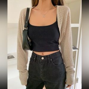 Apricot Knit Cropped Cardigan